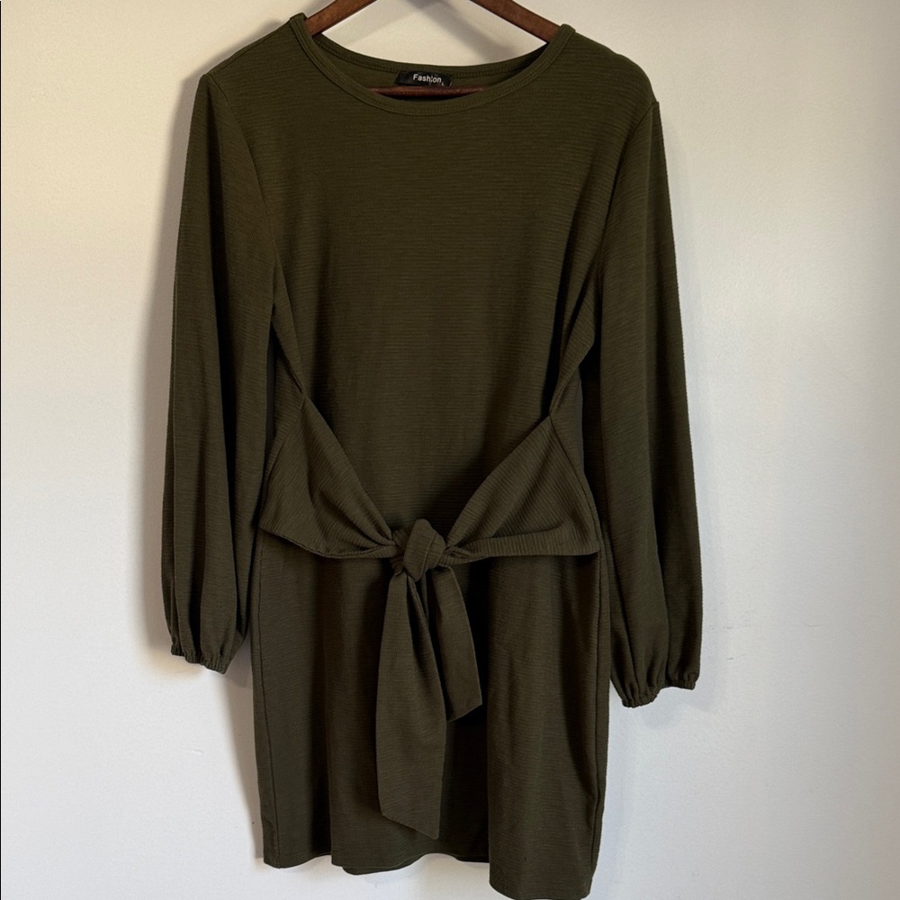 Chic Long Sleeve Olive Dress